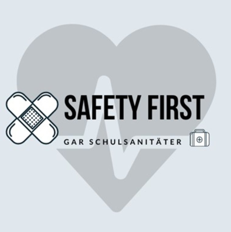 Das Logo unserer Schulsanitäter zeigt ein Herz mit EKG-Kurve, Pflaster und dem Schriftzug GAR Schulsanitäter
